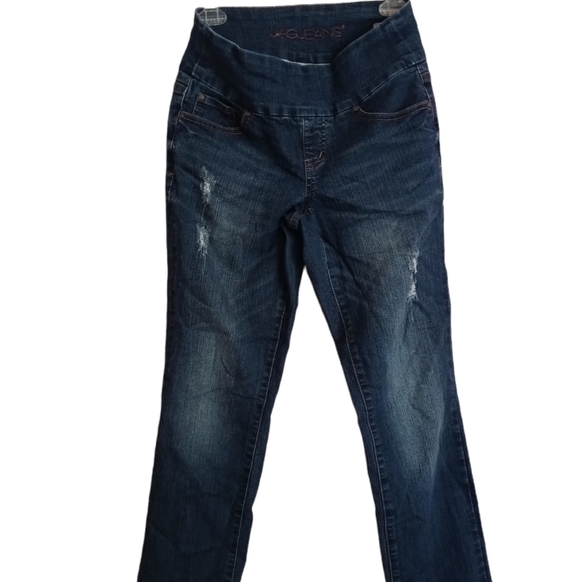 JagJeans High Rise Straight Leg DISTRESSED Pull On Jeans - Picture 1 of 8